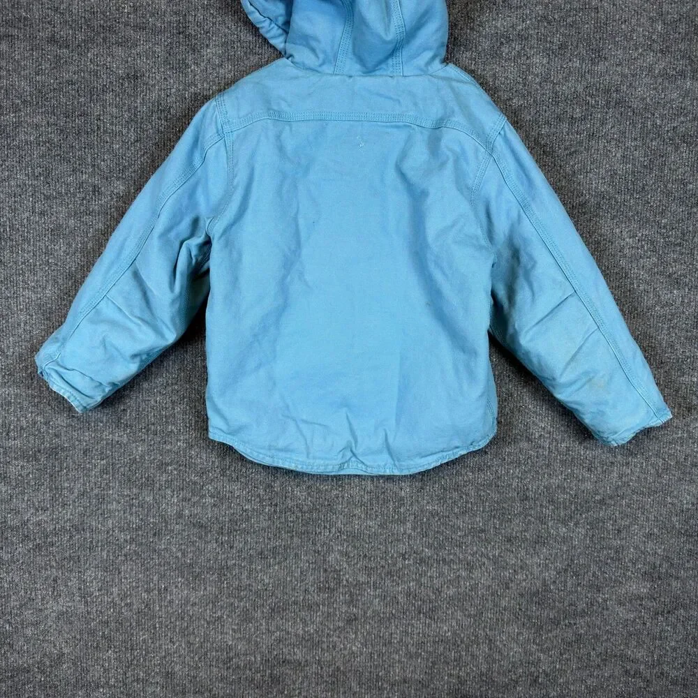 Carhartt Kids Full Zip Hooded Jacket Size XXS 4-5 Aqua Blue Sherpa Lined Teal